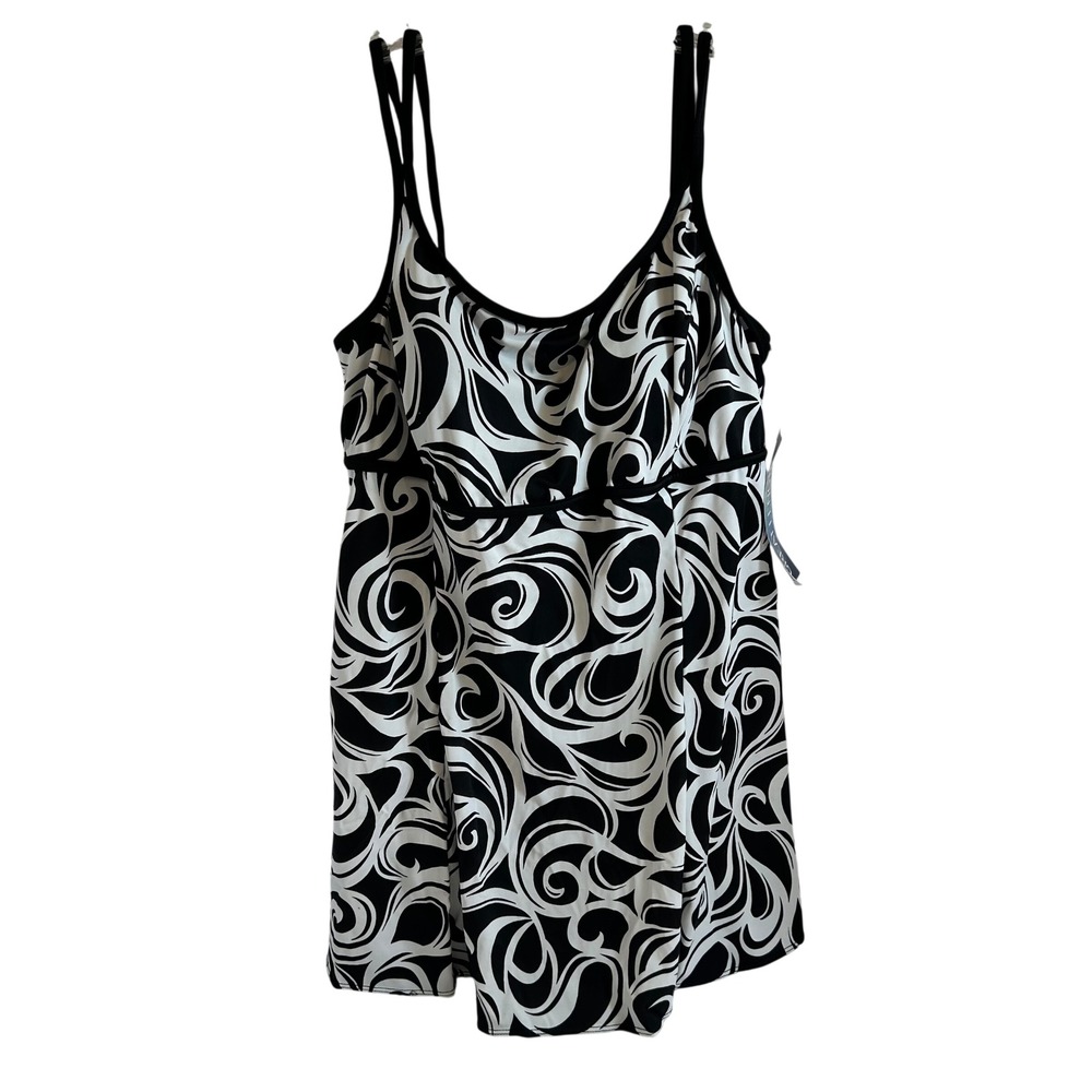 Great Lengths Longitude One Piece Swimsuit Dress 16 White Black Tummy Control